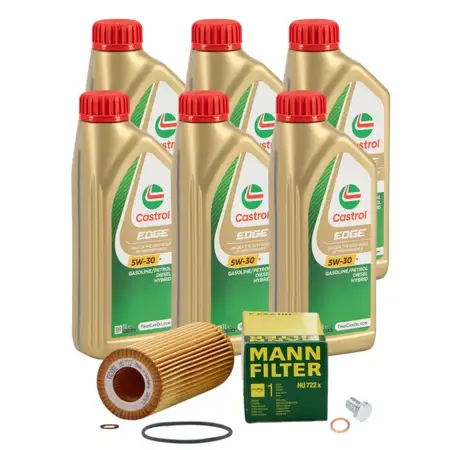 6L CASTROL EDGE 5W30 M LL-04 Motor&ouml;l + MANN &Ouml;lfilter f&uuml;r BMW E87 E46 E90 E91 E60 X3 M47