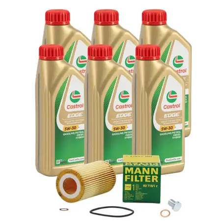 6L CASTROL EDGE 5W-30 M LL-04 Motor&ouml;l + MANN &Ouml;lfilter f&uuml;r BMW 3er E46 318d 320d 520d M47