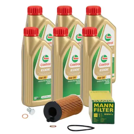 6L CASTROL EDGE 5W-30 M LL-04 Motor&ouml;l + MANN &Ouml;lfilter f&uuml;r BMW 1er 2er 3er 5er X3 B48 B47