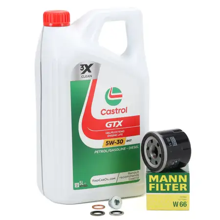 5L CASTROL GTX 5W-30 RN17 Motor&ouml;l + MANN &Ouml;lfilter f&uuml;r RENAULT Clio 2 3 4 Twingo 1 2 1.2