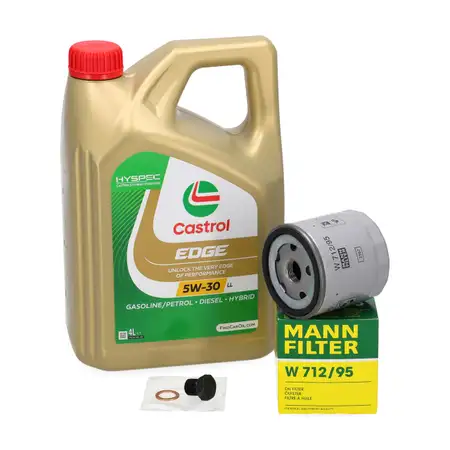 4L CASTROL EDGE 5W-30 LL Motor&ouml;l + MANN &Ouml;lfilter f&uuml;r AUDI SEAT SKODA VW 1.0-1.5 TFSI