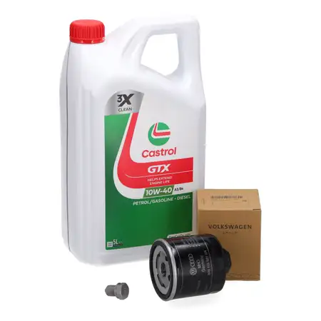 5L CASTROL GTX 10W-40 A3/B4 + ORIGINAL oil filter for VW Golf 4, 5, 6, Lupo, Polo 3, 4, 5 (1.0&ndash;1.6L)