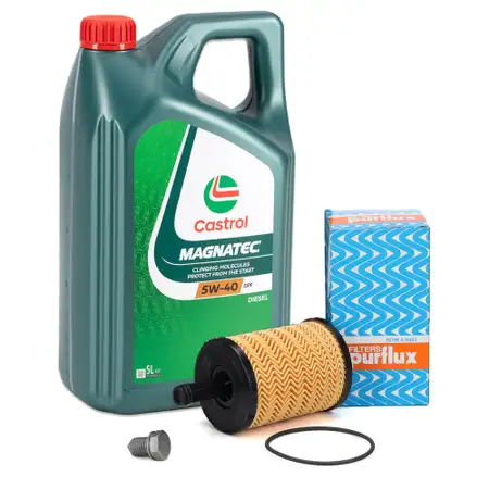 5L CASTROL MAGNATEC 5W-40 DPF Motor&ouml;l + PURFLUX &Ouml;lfilter f&uuml;r AUDI FORD SEAT SKODA VW TDI