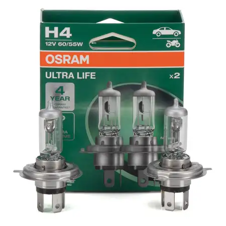 2x OSRAM H4 ULTRA LIFE Gl&uuml;hlampen Box Halogen LongLife 12V 60/55W P43t 64193ULT-2HB