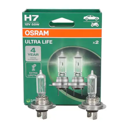 2x OSRAM Gl&uuml;hlampe Halogenlampe 64210ULT-2HB ULTRA LIFE H7 12V 55W PX26d Duobox
