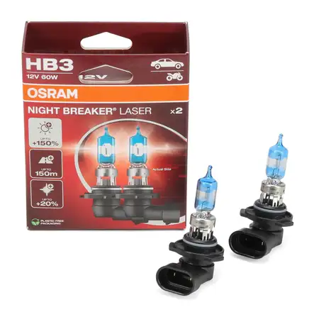 2x OSRAM Gl&uuml;hlampe Halogenlampe HB3 NIGHT BREAKER LASER P20d 60W 12V 3200K +150%