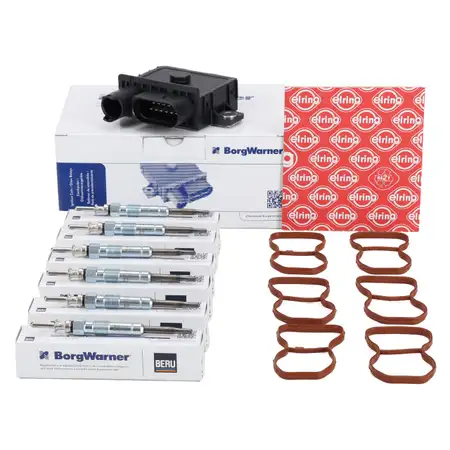 BERU Steuerger&auml;t + 6x Gl&uuml;hkerze + ELRING Dichtungen f&uuml;r BMW 3er E92 E93 325d N57 204 PS