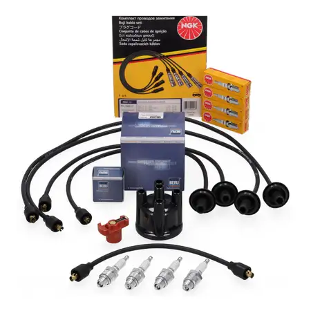 BERU Verteilerkappe + Finger + NGK Kabelsatz + 4x Z&uuml;ndkerze f&uuml;r VW K&auml;fer 1200-1500