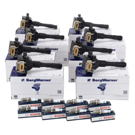 8x BERU ignition coils + 8x BOSCH spark plugs for BMW E34 530/540i V8, E32, E38 730/740i V8, and E31 M60