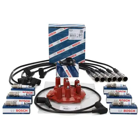 BOSCH Verteilerkappe + Finger + Kabelsatz + 6x Z&uuml;ndkerze f&uuml;r MERCEDES W201 W124 W126 M103