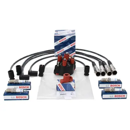 BOSCH Verteilerkappe + Finger + Kabelsatz + 4x Z&uuml;ndkerze f&uuml;r MERCEDES W201 W123 W124 M102