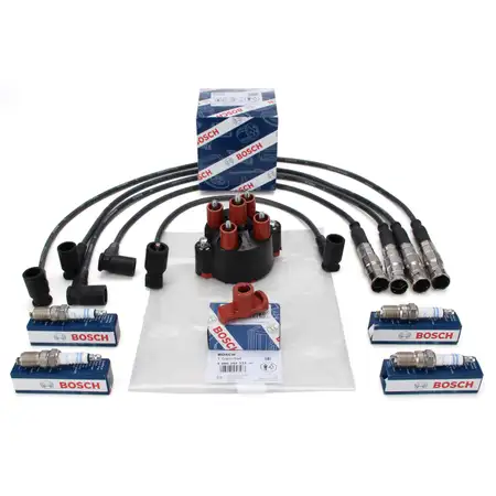 BOSCH Verteilerkappe + Finger + Kabelsatz + 4x Z&uuml;ndkerze f&uuml;r MERCEDES W201 W124 W461 M102