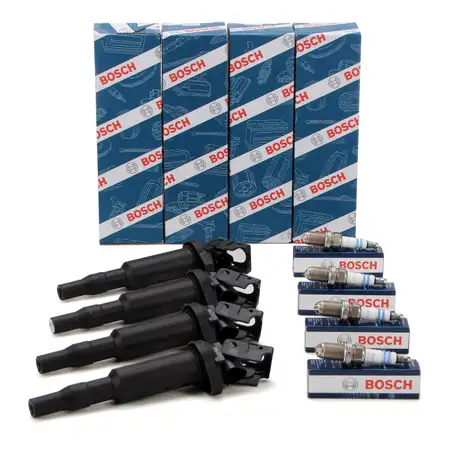 4x BOSCH Z&uuml;ndspule + Z&uuml;ndkerze f&uuml;r BMW 3er E46 316i 318i 03.2003-03.2004 N40 N42 N46