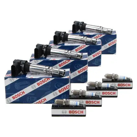 4x BOSCH Z&uuml;ndspule + 4x BOSCH FR78X Z&uuml;ndkerze f&uuml;r VW Golf 4 5 Polo 9N Ibiza 1.4/1.6 16V