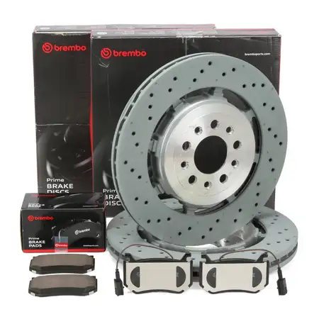 BREMBO Brake Discs + Brake Pads + Sensor for ALFA ROMEO Giulia Stelvio 2.9 Q4 (Rear)