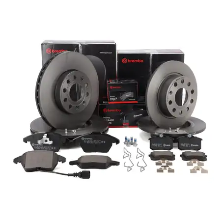 BREMBO Bremsscheiben Bel&auml;ge Sensor f&uuml;r VW Golf 5 6 A3 8P Leon 1P Octavia 2 vorne + hinten