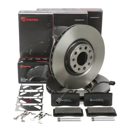 BREMBO Bremsscheiben + Bremsbel&auml;ge + Sensor f&uuml;r ALFA ROMEO Giulia Stelvio 2.0 2.2D vorne