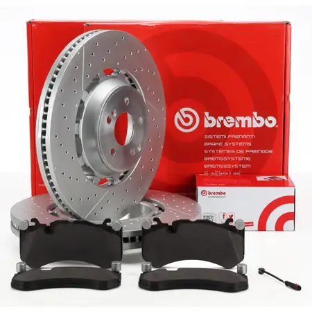 BREMBO Brake Discs + Brake Pads + Sensor for MERCEDES W222 C217 S65/65 AMG (Front)