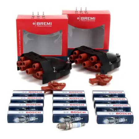 2x Verteilerkappe + Verteilerfinger + 12x BOSCH Z&uuml;ndkerze f&uuml;r BMW 7er E32 750i E31 850i