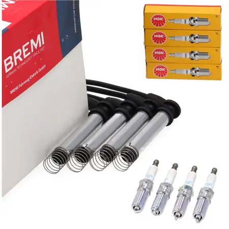BREMI Z&uuml;ndkabelsatz + 4x BOSCH Z&uuml;ndkerze f&uuml;r FORD Fiesta 5 1.3 ab 08.2002 Ka RB 1.3i