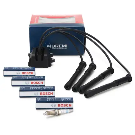 BREMI Z&uuml;ndspule + Z&uuml;ndkabelsatz + 4x BOSCH Z&uuml;ndkerze f&uuml;r RENAULT Clio 2 Twingo 1 1.2