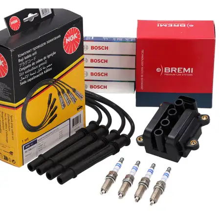 BREMI Z&uuml;ndspule + NGK Kabelsatz + 4x BOSCH Z&uuml;ndkerze f&uuml;r RENAULT Clio 2 3 4 1 2 1.2 16V