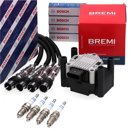 BREMI Z&uuml;ndspule + BOSCH Kabelsatz + 4x Z&uuml;ndkerze f&uuml;r VW Golf 6 Polo 5 Touran A1 A3 1.2 TSI