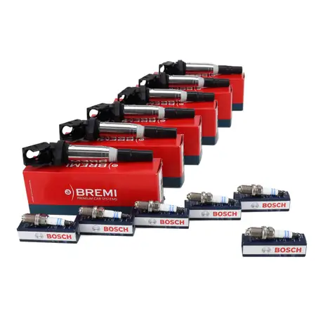 6x BREMI Z&uuml;ndspule + 6x BOSCH Z&uuml;ndkerze BMW E46 E39 E60 E61 E65 X3 E83 X5 E53 Z4 E85 M54
