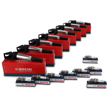 8x BREMI Z&uuml;ndspule + 8x BOSCH Z&uuml;ndkerze f&uuml;r BMW E60 E61 E63 E64 E65-67 X5 E53 E70 N62