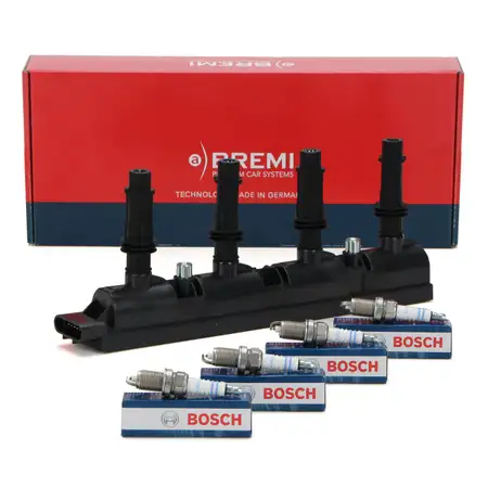 BREMI Z&uuml;ndspule + 4x BOSCH Z&uuml;ndkerze f&uuml;r CHEVROLET Aveo T300 Cruze 1.2 1.4 69-101 PS