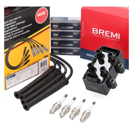 BREMI Z&uuml;ndspule + NGK Kabelsatz 4x BERU Z&uuml;ndkerze f&uuml;r RENAULT Clio 2 Kangoo Twingo 1 2 1.2