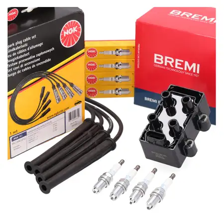 BREMI Z&uuml;ndspule + NGK Kabelsatz + 4x Z&uuml;ndkerze f&uuml;r RENAULT Clio 2 Twingo 1 2 1.2