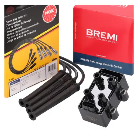BREMI Ignition Coil + NGK Wiring Harness for RENAULT Clio 2, Kangoo, Twingo 1, 2, 1.2, 54/58 hp