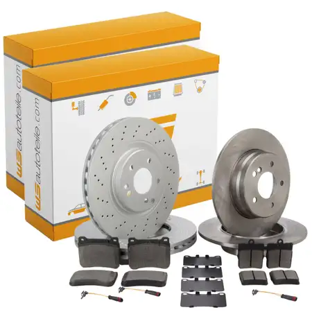 Bremsscheiben Bel&auml;ge Sensor f&uuml;r MERCEDES W203 S203 mit Sportpaket ab 05.2004 vorne hinten