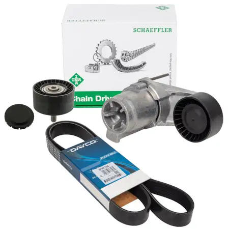 DAYCO Keilrippenriemen + INA Spanner + Rolle f&uuml;r BMW F20-23 F30-36 F10/11 F12/13 X3-6 N55