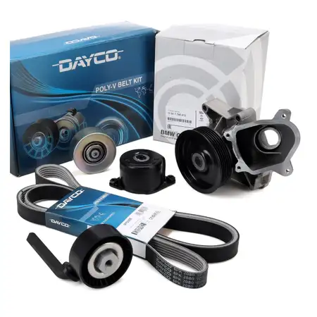 DAYCO Keilrippenriemen Satz + ORIGINAL Wasserpumpe f&uuml;r BMW E46 E90-92 E60 X3 E83 M47 M57