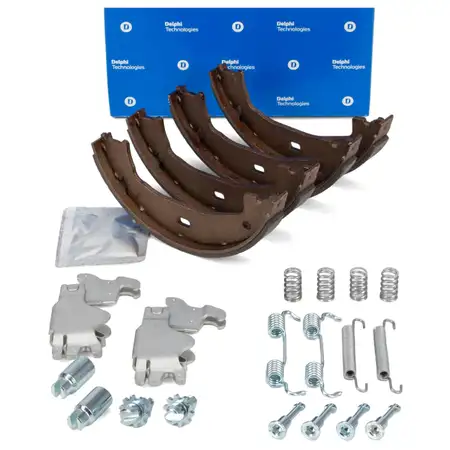 DELPHI Bremsbacken + Federn + Nachsteller Satz f&uuml;r BMW E81-88 F20-23 E46 E90-93 F30-34 F32