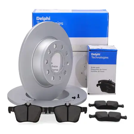 DELPHI Bremsscheiben + Bel&auml;ge f&uuml;r VW Golf 7 T-Roc Touran A3 8V Ateca Leon 5F Karoq hinten