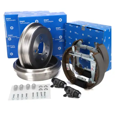 DELPHI Bremstrommeln + Bremsbacken + Bremszylinder f&uuml;r VW Polo 6N Lupo Up SEAT Mii hinten