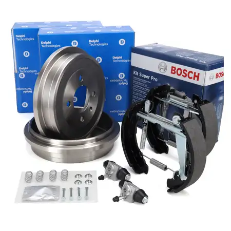 DELPHI Bremstrommeln + BOSCH Backen + Bremszylinder f&uuml;r VW Polo 6N Lupo Arosa Mii hinten