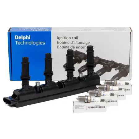 DELPHI Z&uuml;ndspule + 4x ORIGINAL OPEL Z&uuml;ndkerze f&uuml;r Astra J Corsa D E Insignia A C 1.4