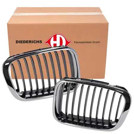 2x DIEDERICHS Chrom-Schwarz Nieren Grill K&uuml;hlergrill f&uuml;r BMW 3er E46 bis 08.2001