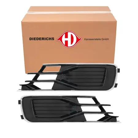 2x DIEDERICHS CHROM/SCHWARZ L&uuml;ftungsgitter Sto&szlig;stange f&uuml;r AUDI A6 4G C7 bis 2016