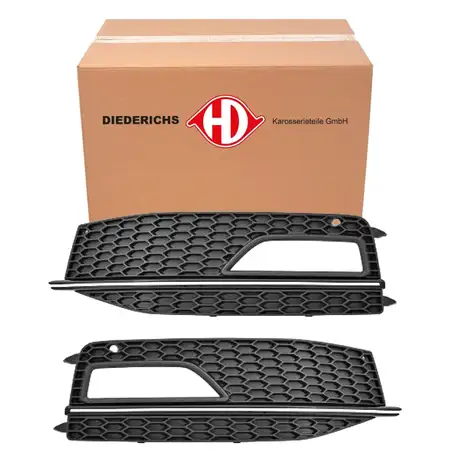 2x DIEDERICHS CHROM/SCHWARZ Blende Nebelscheinwerfer f&uuml;r AUDI A4 S4 RS4 8K B8 ab 11.2011