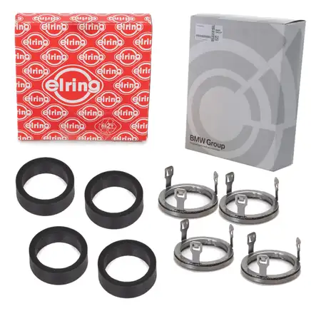 4x ELRING Dichtring + ORIGINAL Entkopplungselement Einspritzventil f&uuml;r BMW E81-88 N43