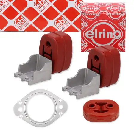 ELRING Dichtung Abgasrohr + 3x febi Auspuffgummi f&uuml;r VW Golf 7 8 Passat B8 1.4 GTE AUDI 8V