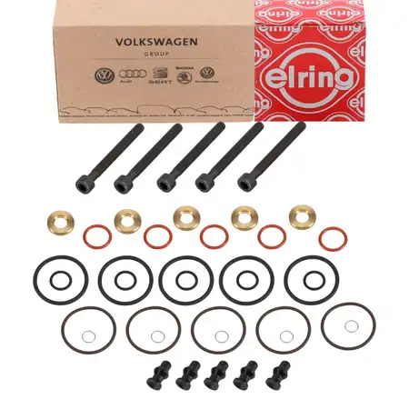 5x ELRING Dichtungssatz + Schraube Pumpe-D&uuml;se-Einheit f&uuml;r VW Touareg 7L Phaeton T5 2.5 TDI