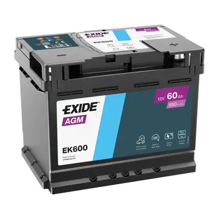 EXIDE EK600 AGM START-STOP Autobatterie Batterie Starterbatterie 12V 60Ah EN680A