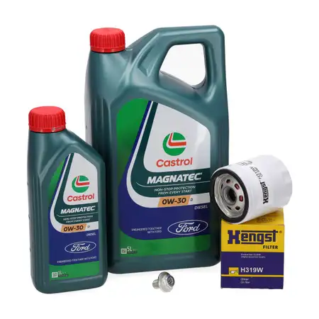6L CASTROL MAGNATEC 0W-30 D Engine Oil + HENGST Oil Filter for FORD Focus 4 2.3 ST and Mondeo 2.0