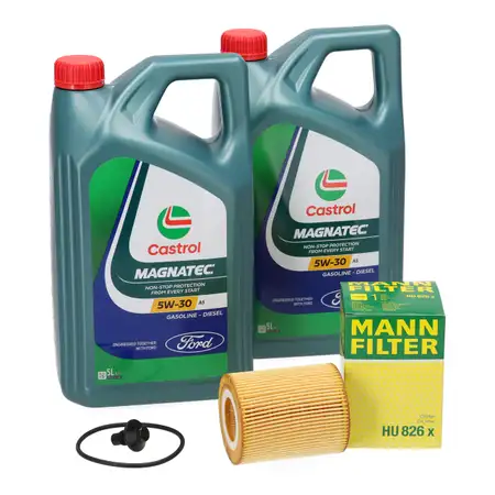 10x CASTROL MAGNATEC 5W-30 A5 Motor&ouml;l + MANN &Ouml;lfilter f&uuml;r FORD Ranger 3.0 EcoBlue 4x4